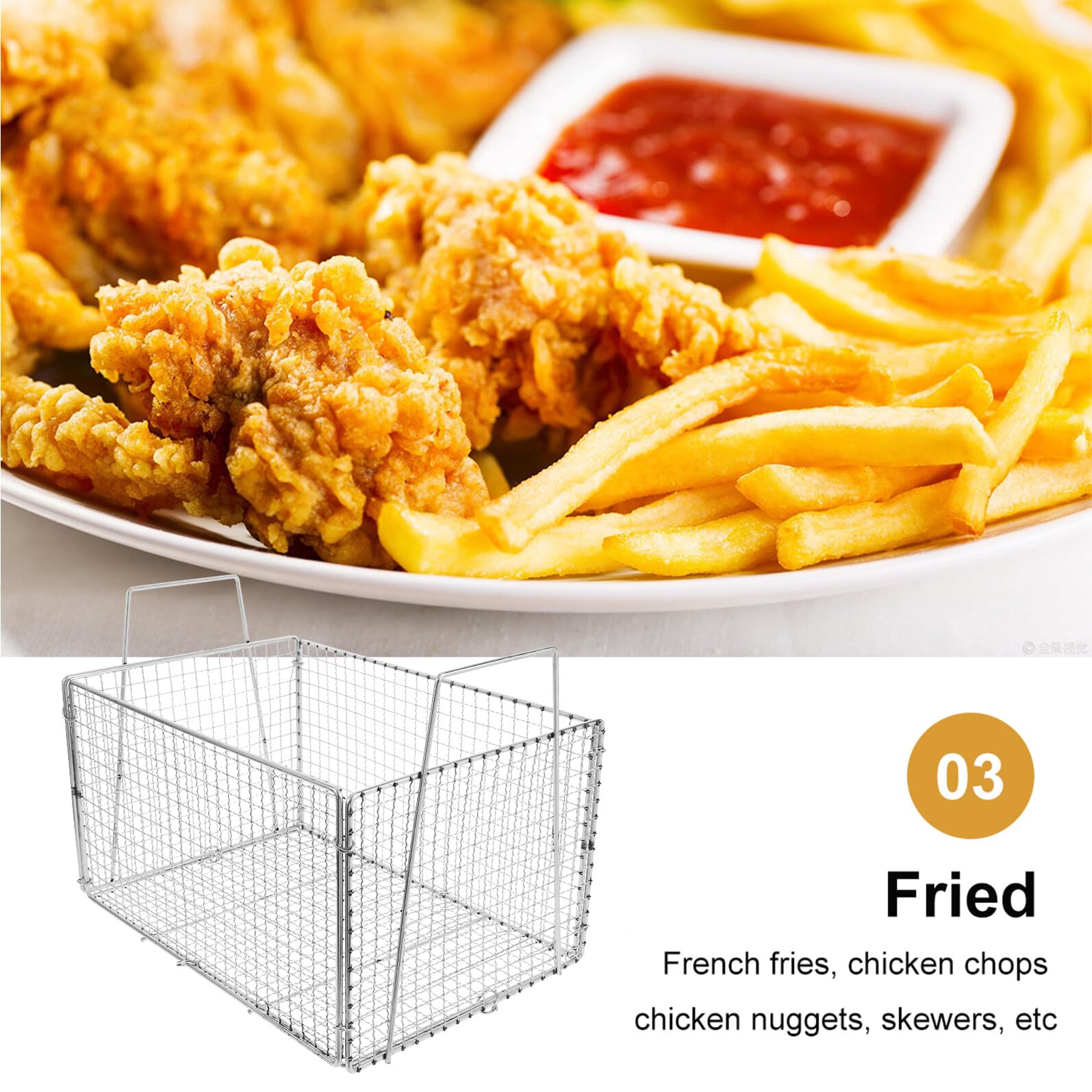 DOITOOL Cestello Scolafritti Multifunzione Pieghevole per Friggere in Acciaio Inossidabile Drenaggio Rapido e Filtraggio Olio per Cucina