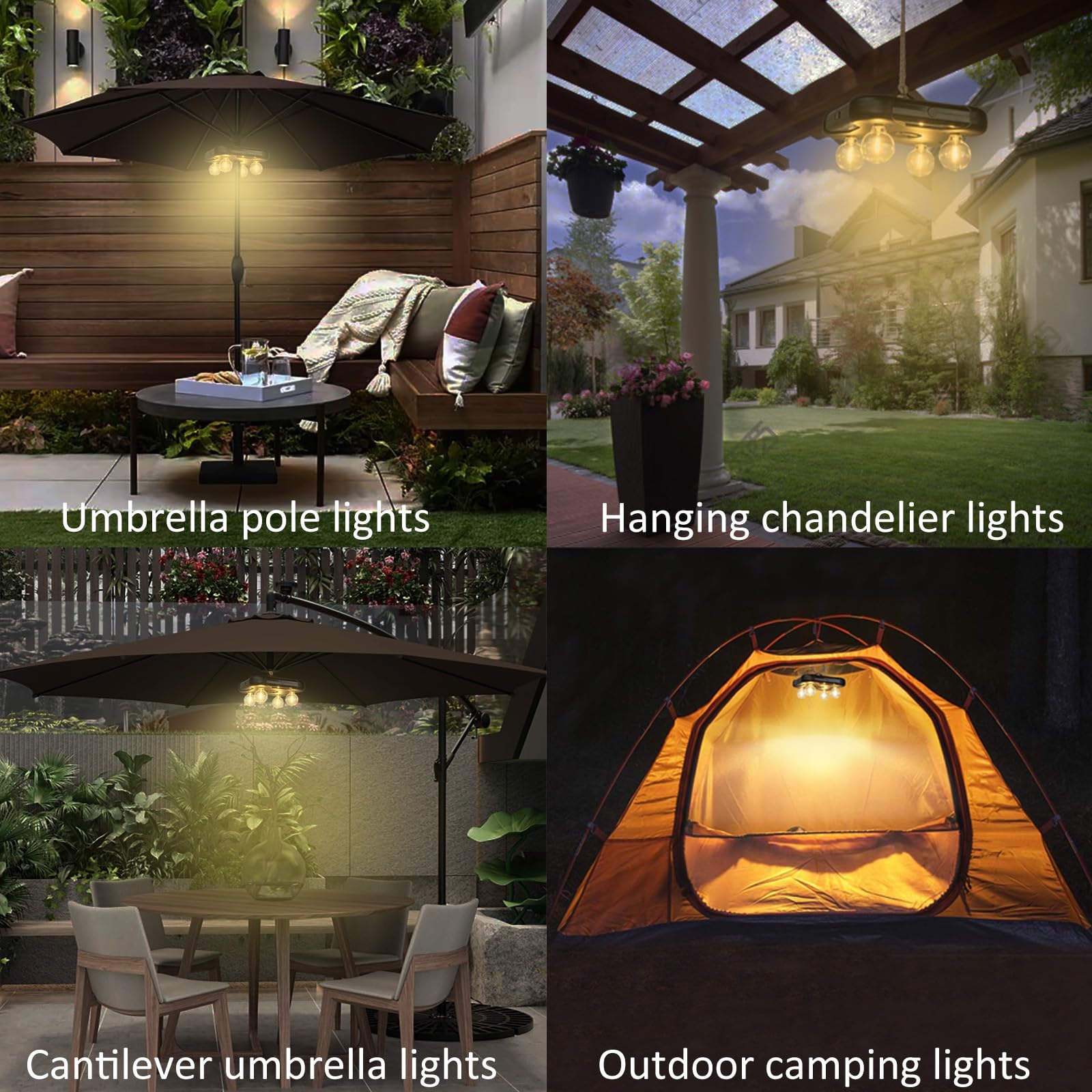 Luce a LED per ombrellone da patio a batteria con lampadine G40, 3 luci per ombrellone senza fili per cortile, tende da campeggio, barbecue o uso interno