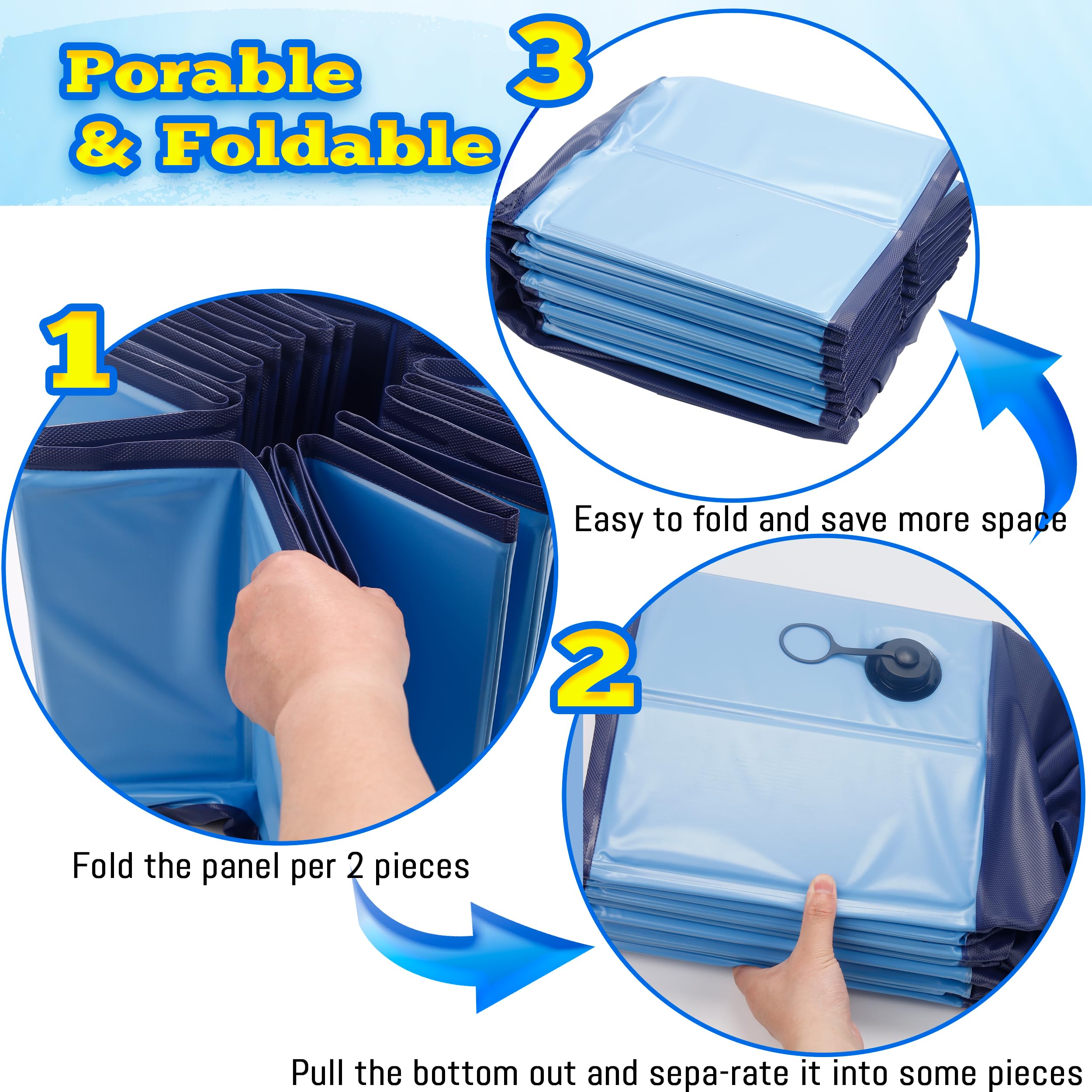 PatiencET Piscina pieghevole per cani, 160 cm, piscina portatile per cani con valvola di scarico rapido, vasca da bagno per cuccioli per interni ed esterni
