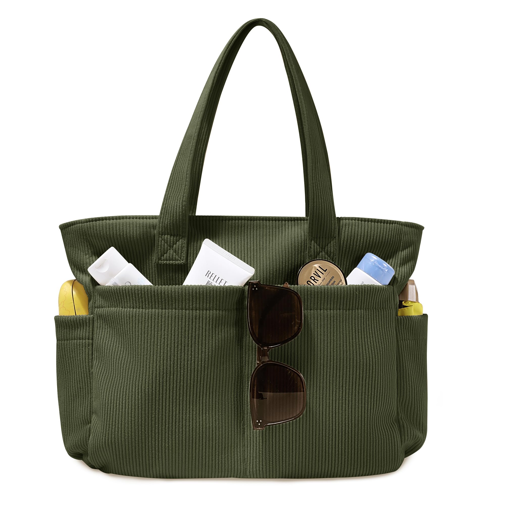LOTEZAVA Cordtasche Damen Strandtasche Einkaufstasche Große Tote Bag Umhängetasche mit Reißverschluss Mehrere Taschen Handtasche für Arbeit Schule Reisen und Alltag