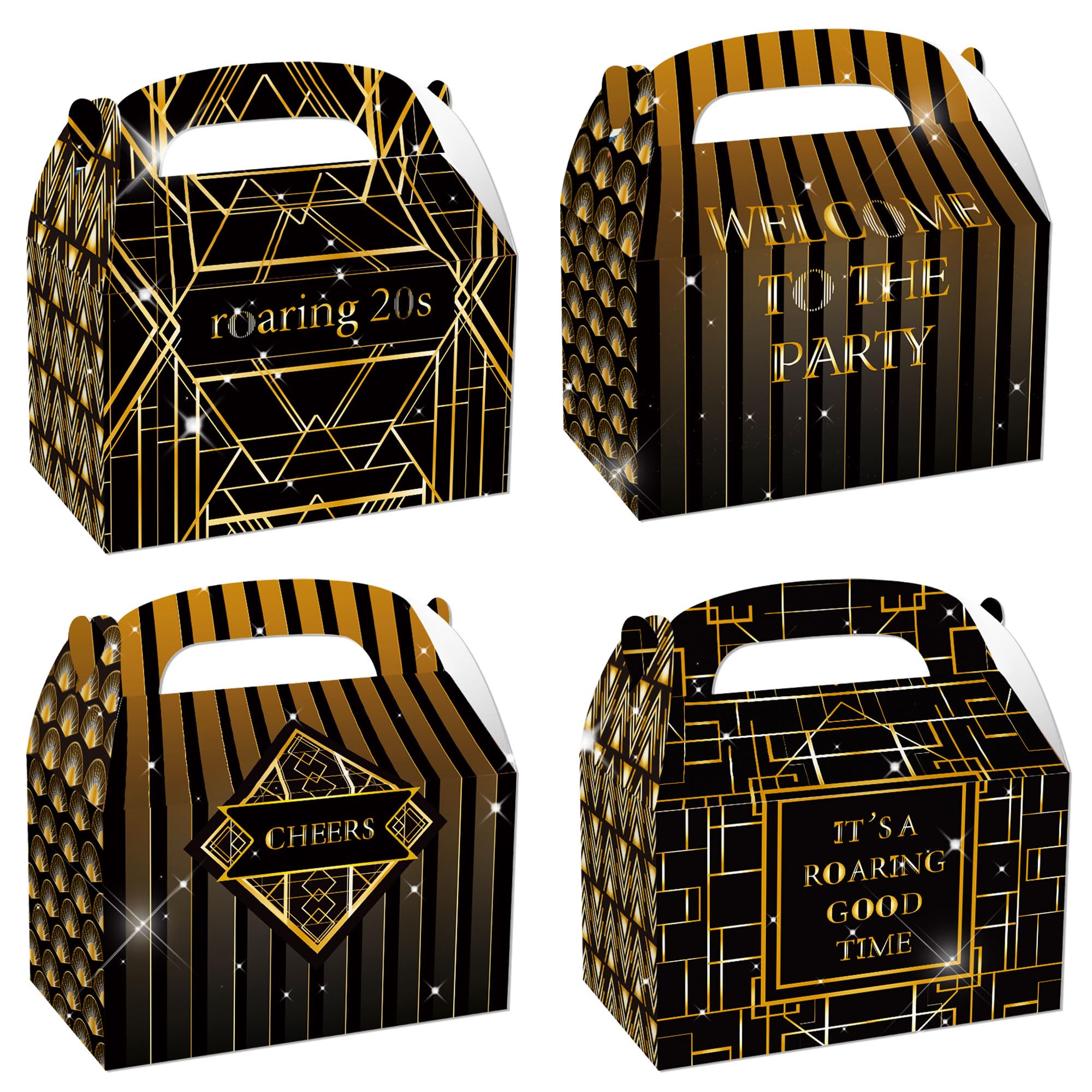 JeVenis Roaring 20s Party Decorations Favor Boxes Goodies Candy Treats Cookie Bags Boxes Black Gold Party Supplies 12 PCS