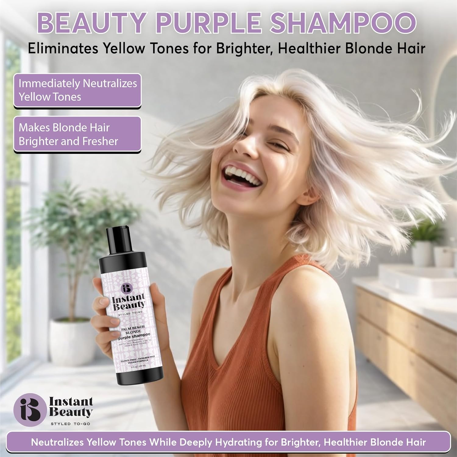 Palm Bleach Blonde Purple Shampoo, Sulfate-Free, Color Depositing for Blonde and Gray Hair