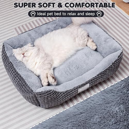 Miniatura 3 de Cama pequeña para perros y gatos, extrasuave, lavable, antideslizante, calmante para cachorros y gatitos, gris, 20 pulgadas