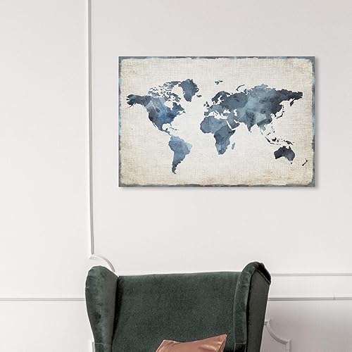 Miniatura 4 de The Oliver Gal Artist Co. Maps - Lienzo decorativo para pared, diseño de Mapamundi New Worlds, 36 x 24 pulgadas, azul, blanco