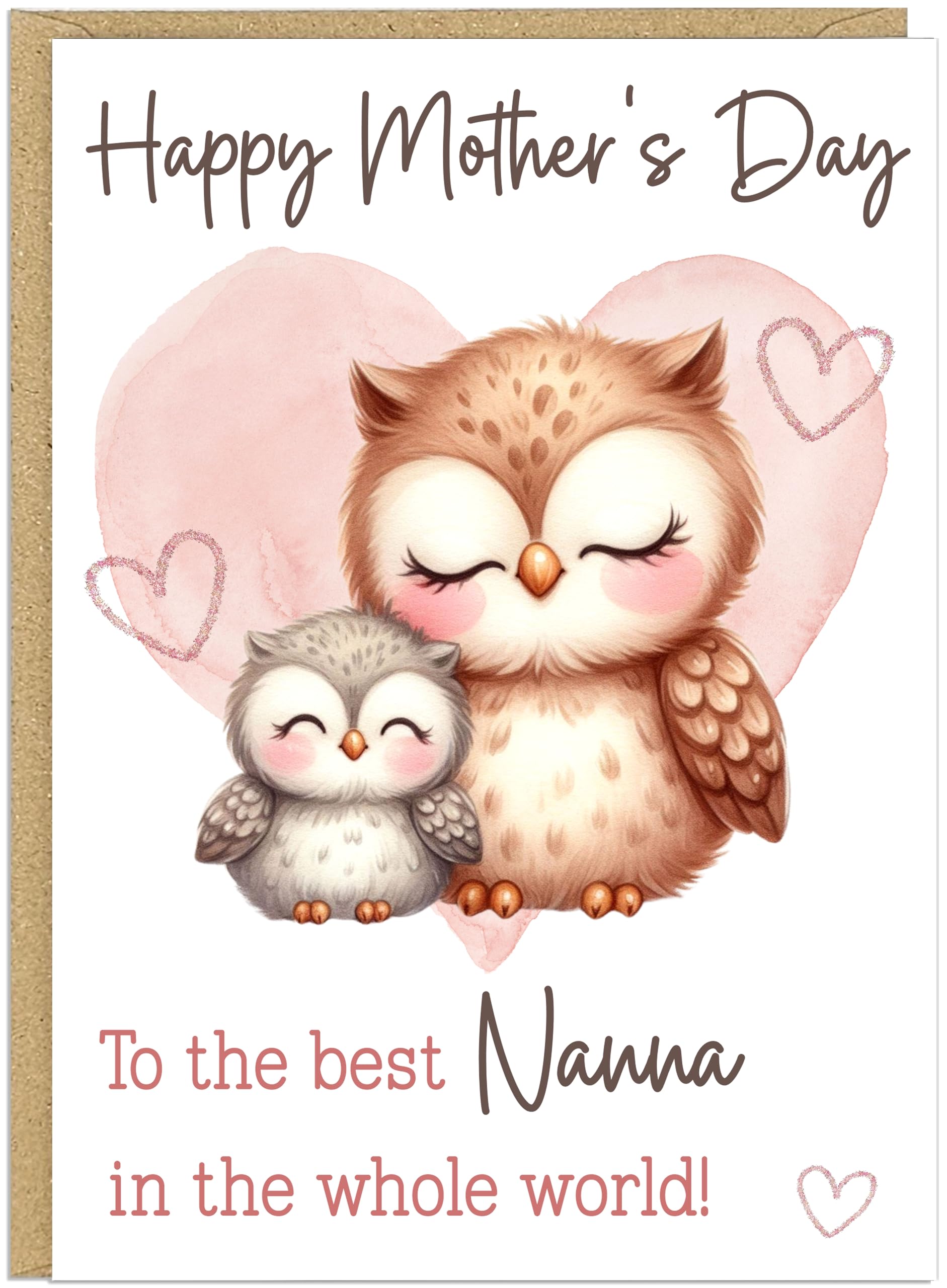 Personalised Happy Mother's Day Greeting Cards Custom Own Name For Mummy Mum Grandma Nanny Nan Best in World Cute Heart Animal Designs in A5 (Owls)