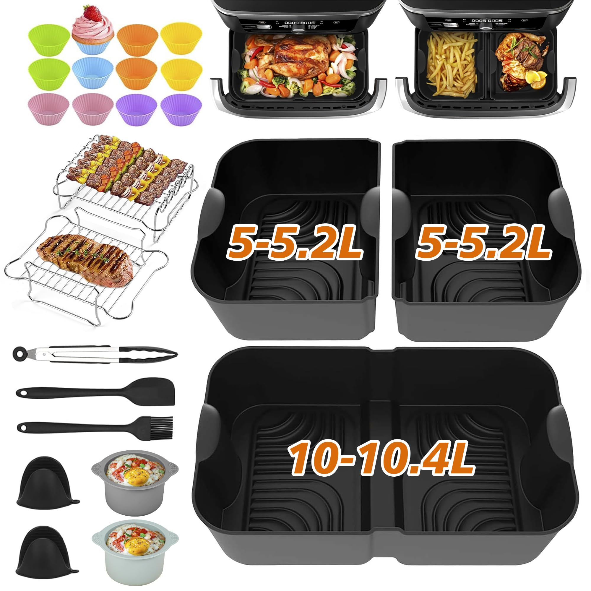 Pietuley 29 Piezas Moldes Silicona Freidora de Aire para Ninja AF500EU 10,4L / COSORI Dual Blaze 10L, Accesorios Freidoras de Aire para Ninja AF500EUCP, Molde Silicona Air Fryer para COSORI 10L