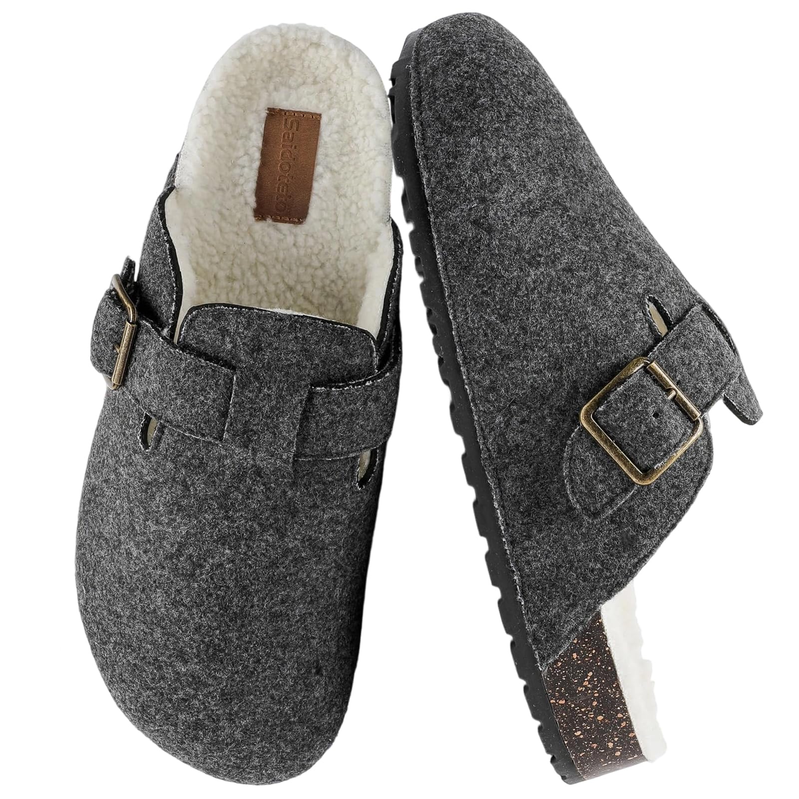 Saidoteto Men's Winter Fur Lined Clogs – Cozy Fuzzy Mules Slip-On House Slippers with Adjustable Buckle, Non-Slip Sole for Indoor & Outdoor Comfort