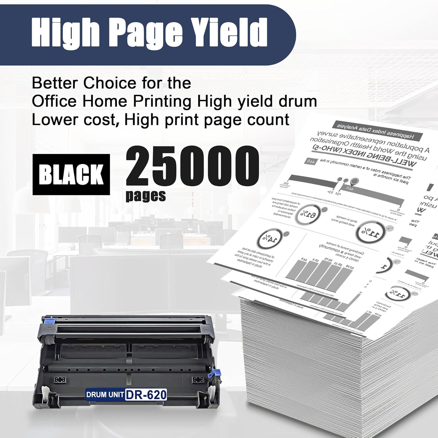 DR620 DR-620 Drum Unit Replacement for Brother DR620 Drum Unit MFC-8370 8480DN 8660DN 8460N 8470DN 8670DN 8680DN 8690DN 8860DN 8870DW 8880DN 8890DW Printer(1 Pack,Black Toner is not Included)