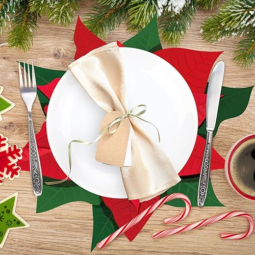 Miniatura 5 de Paquete de 50 manteles individuales de papel de Navidad desechables de flores de Navidad, manteles individuales de papel decorativo para el hogar,