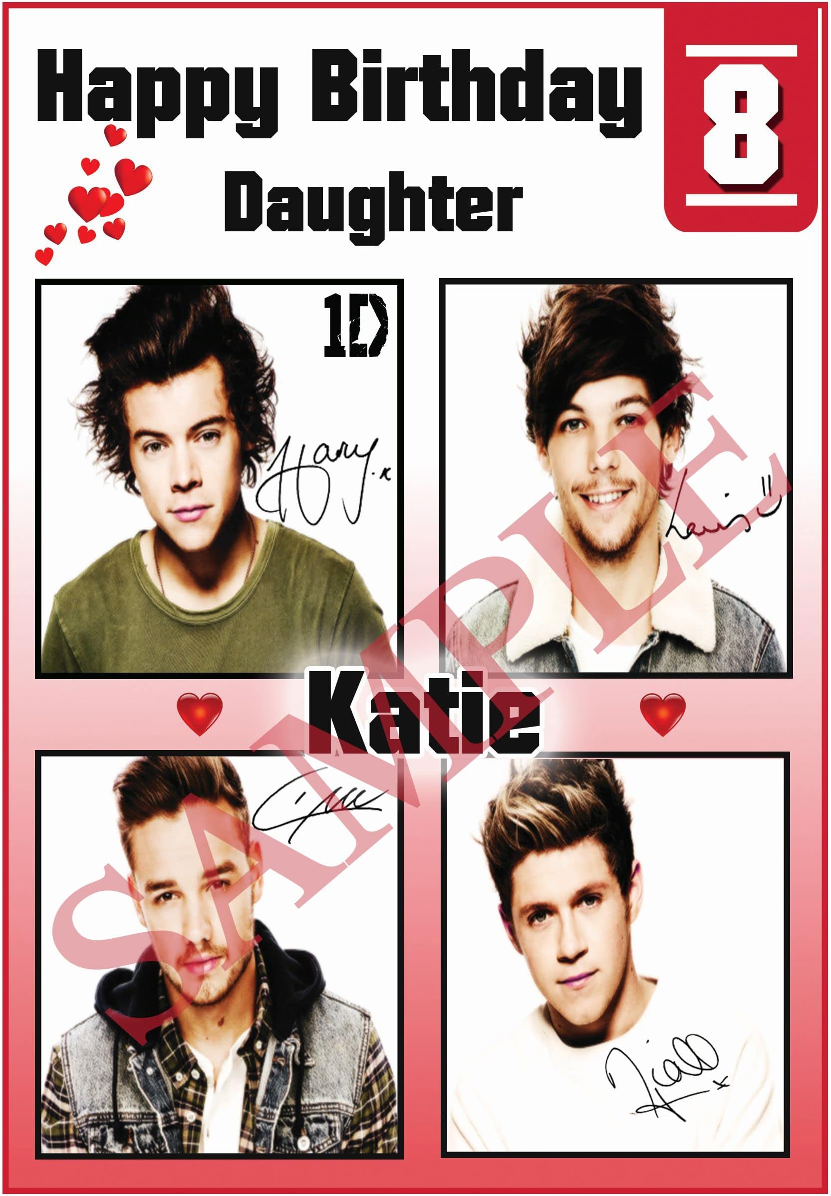 Personalised One Direction Birthday Cards - 2 Designs (4 Squared)