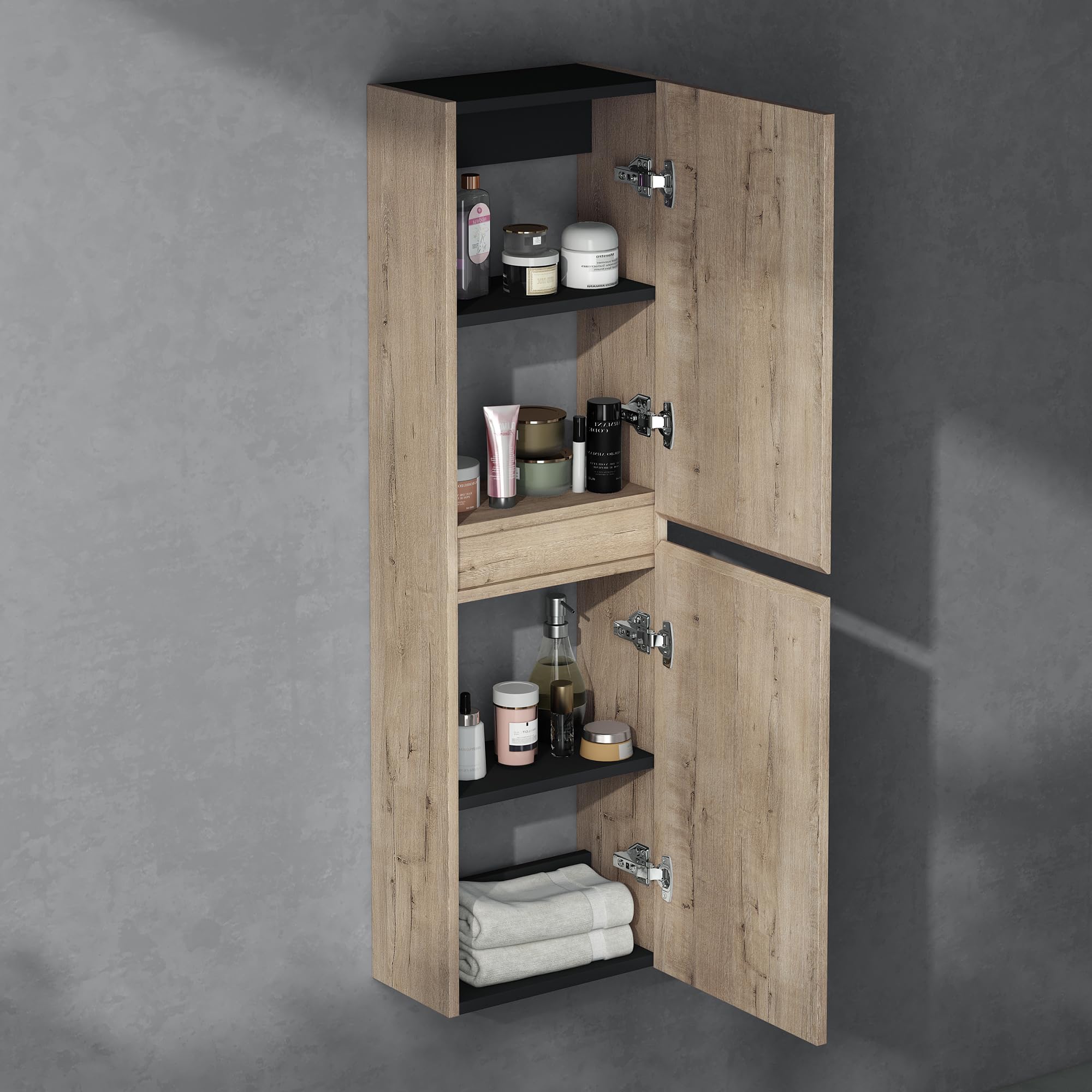 doporro Armadio Colonna Bagno 35x20x120cm, Mobile Bagno Alto Multiuso con 2 Ante e 4 Vani, Rovere chiaro, Verona