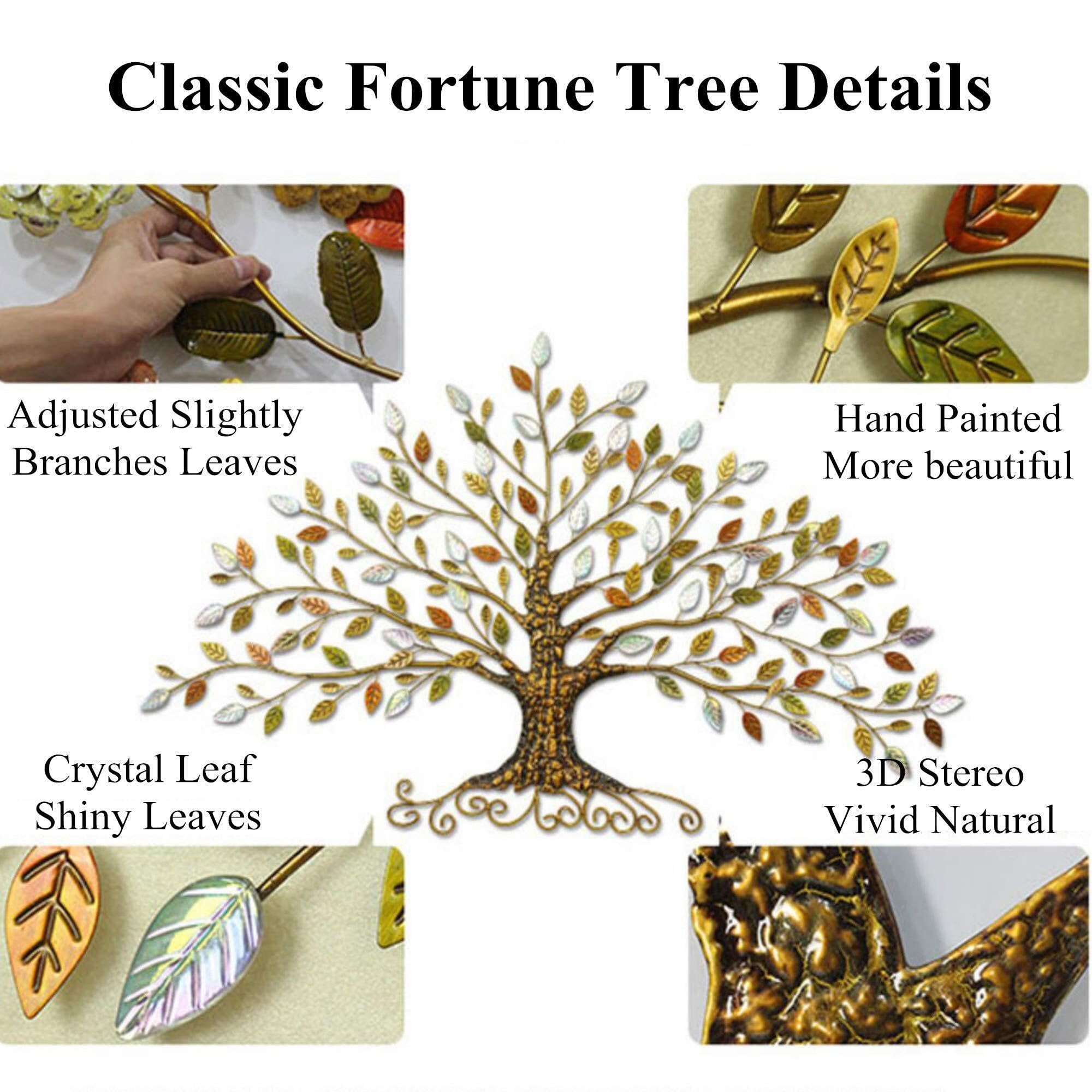 Sculture da parete, Decorazione da parete in metallo con albero fortunato - Decorazione da parete con foglie 3D for soggiorno - Decorazione da parete di lusso leggera