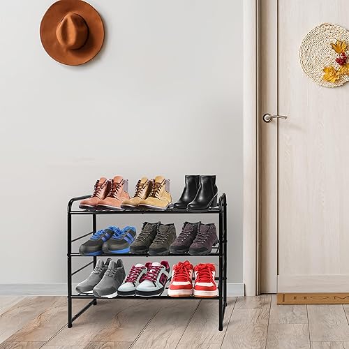 Miniatura 2 de REGILLER Zapatero apilable de 3 niveles, organizador de zapatos expandible y ajustable, estante de almacenamiento, alta capacidad, rejilla de