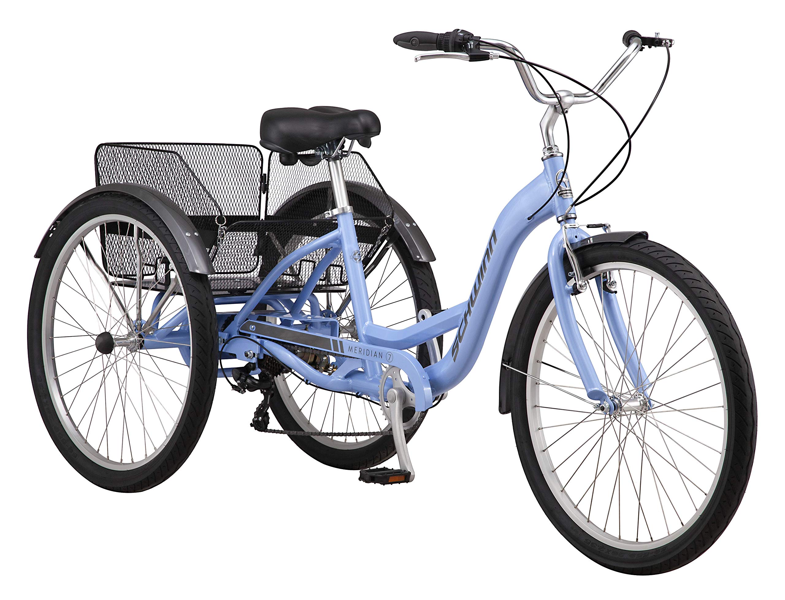 Schwinn Meridian Adult Trike, Three Wheel Cruiser Bike, 7-Speed, 26-Inch Wheels, Cargo Basket, Periwinkle