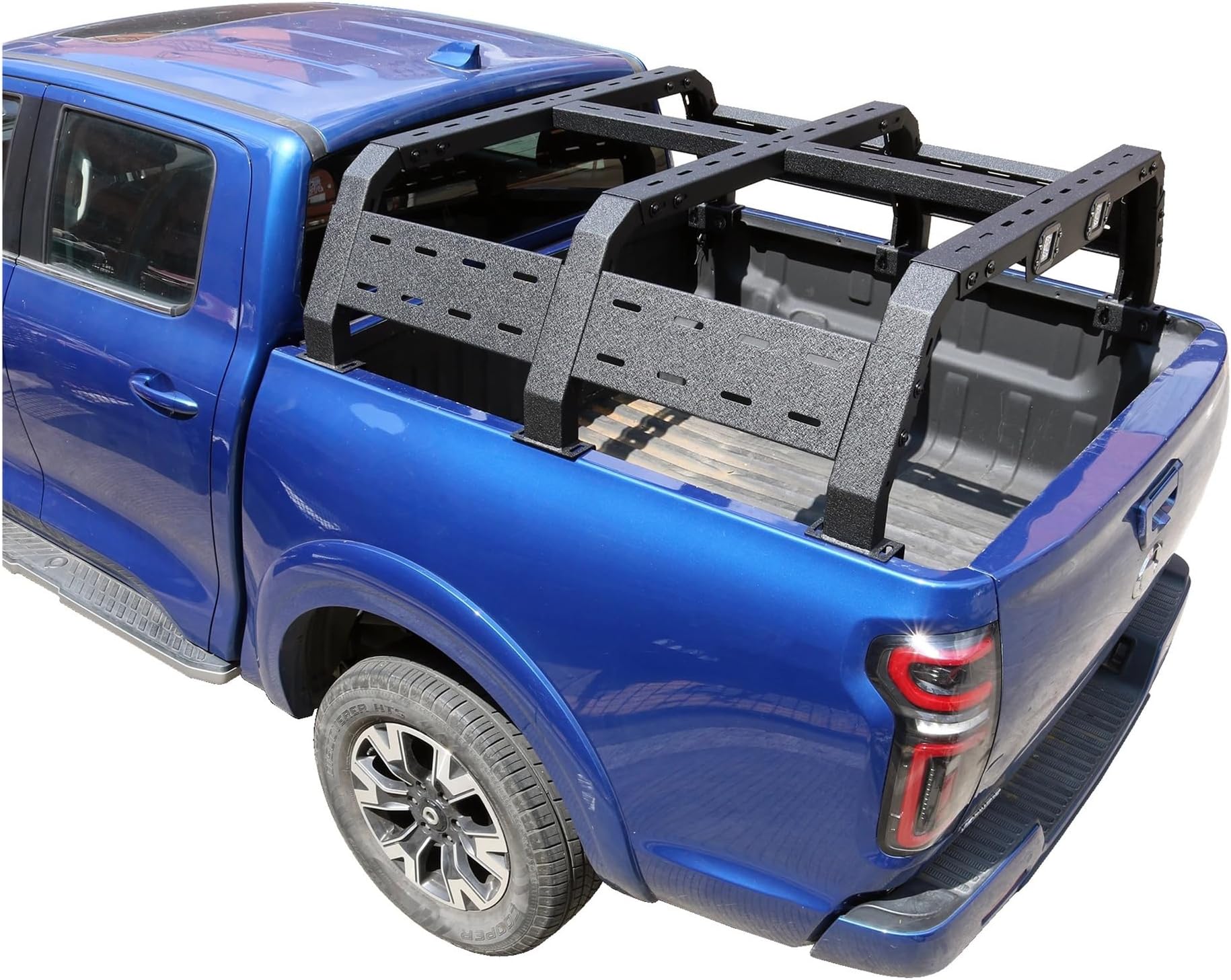 For Universal Adjustable Truck Bed Rack Roll Bar with Red Light & 2x Work Lamp Bar for Pick up Truck