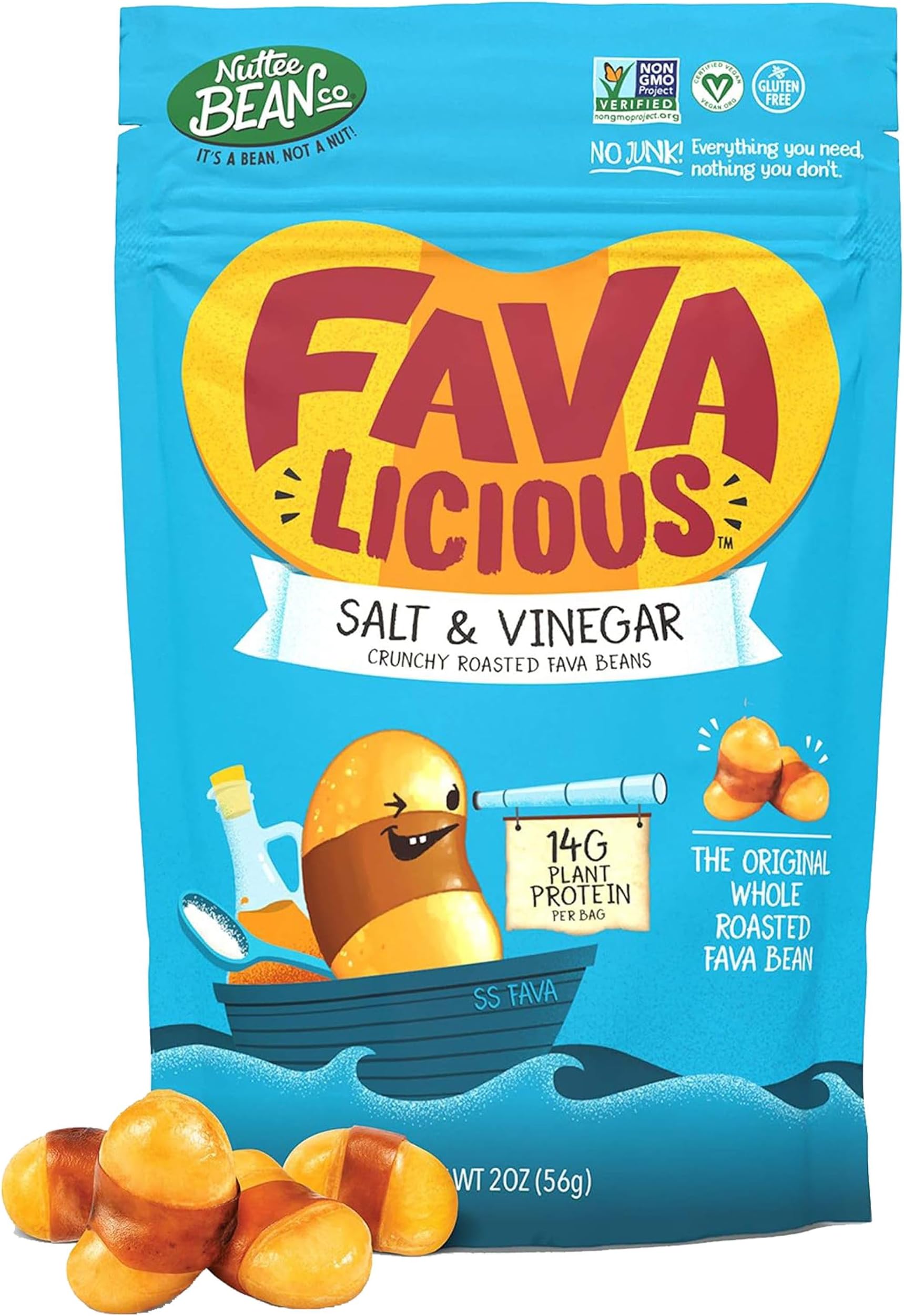 Favalicious 2 Oz (Pack Of 12) Roasted Fava Beans Healthy Snacks - Salt And Vinegar Keto Friendly, High Protein On The Go Quick Snacks