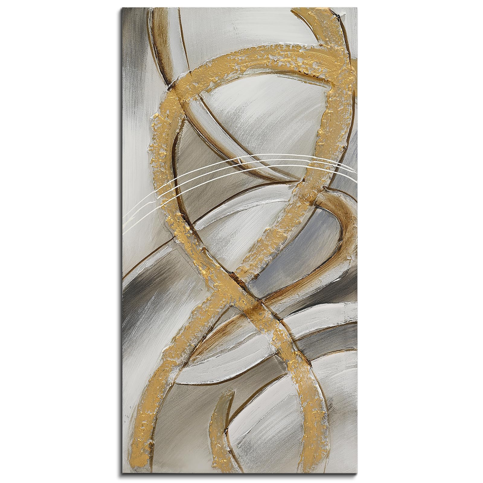 Modern Luxury Metallic Wall Hanging - Abstract Textured Painting with Gold Foil Accents for Entrance and Lounge Background