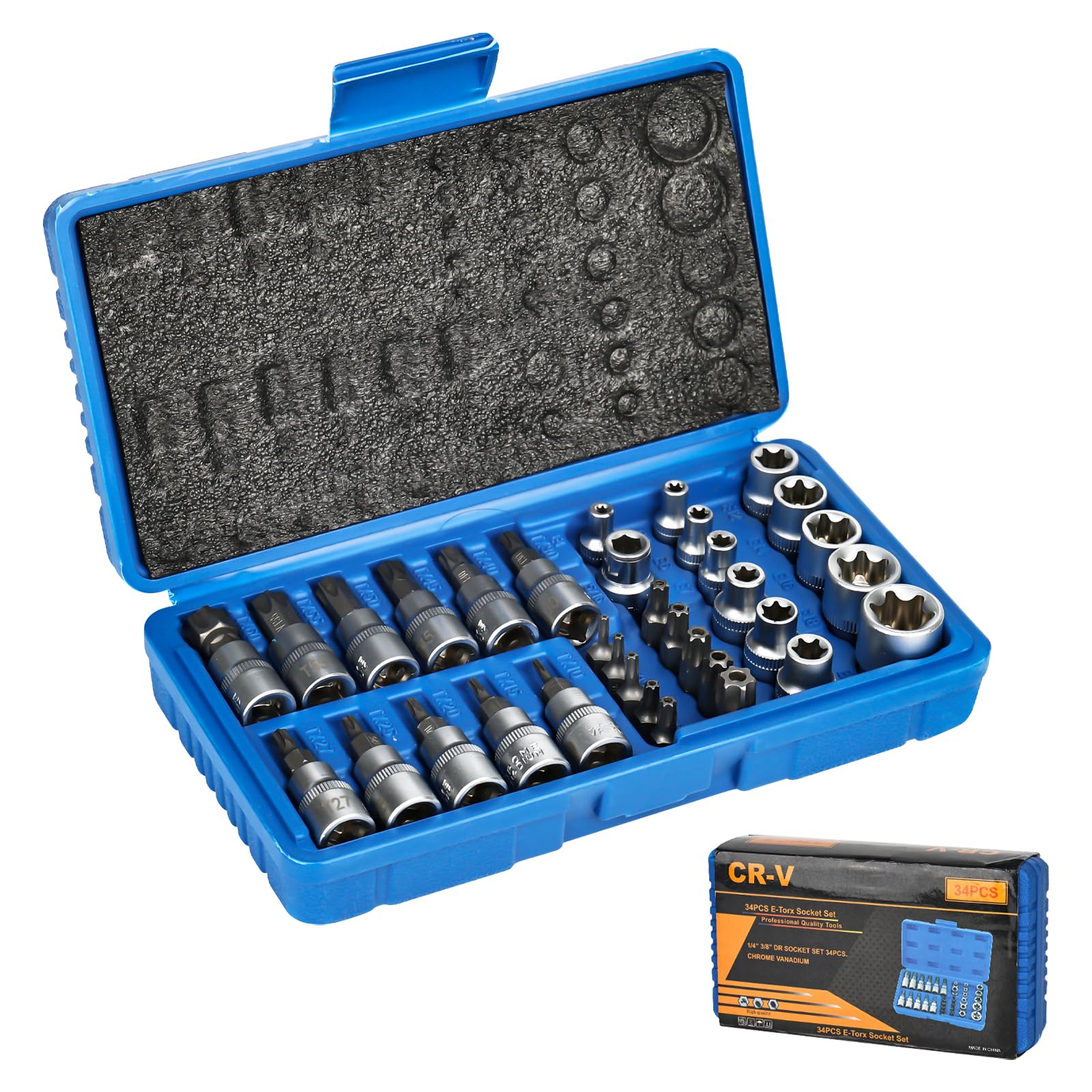 Jeu de douilles Torx T10-T60 et embouts Allen en acier CrV pour mécanique