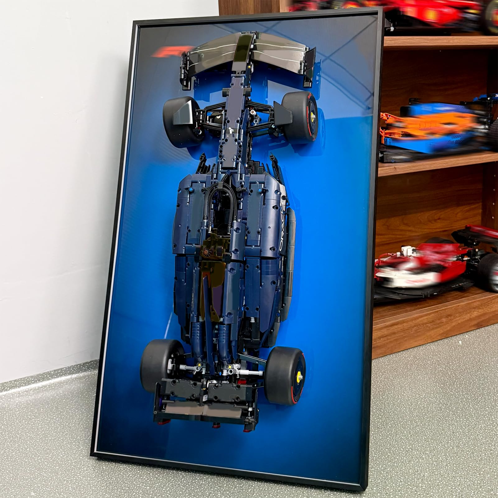 Wall Display Board Compatible with Lego Technic Oracle Red Bull Racing RB20 F1 Car 42206, 29.53x17.72Inch Display Frame Wall Mount Case for Home Office & Collection Display (Excluding Models)