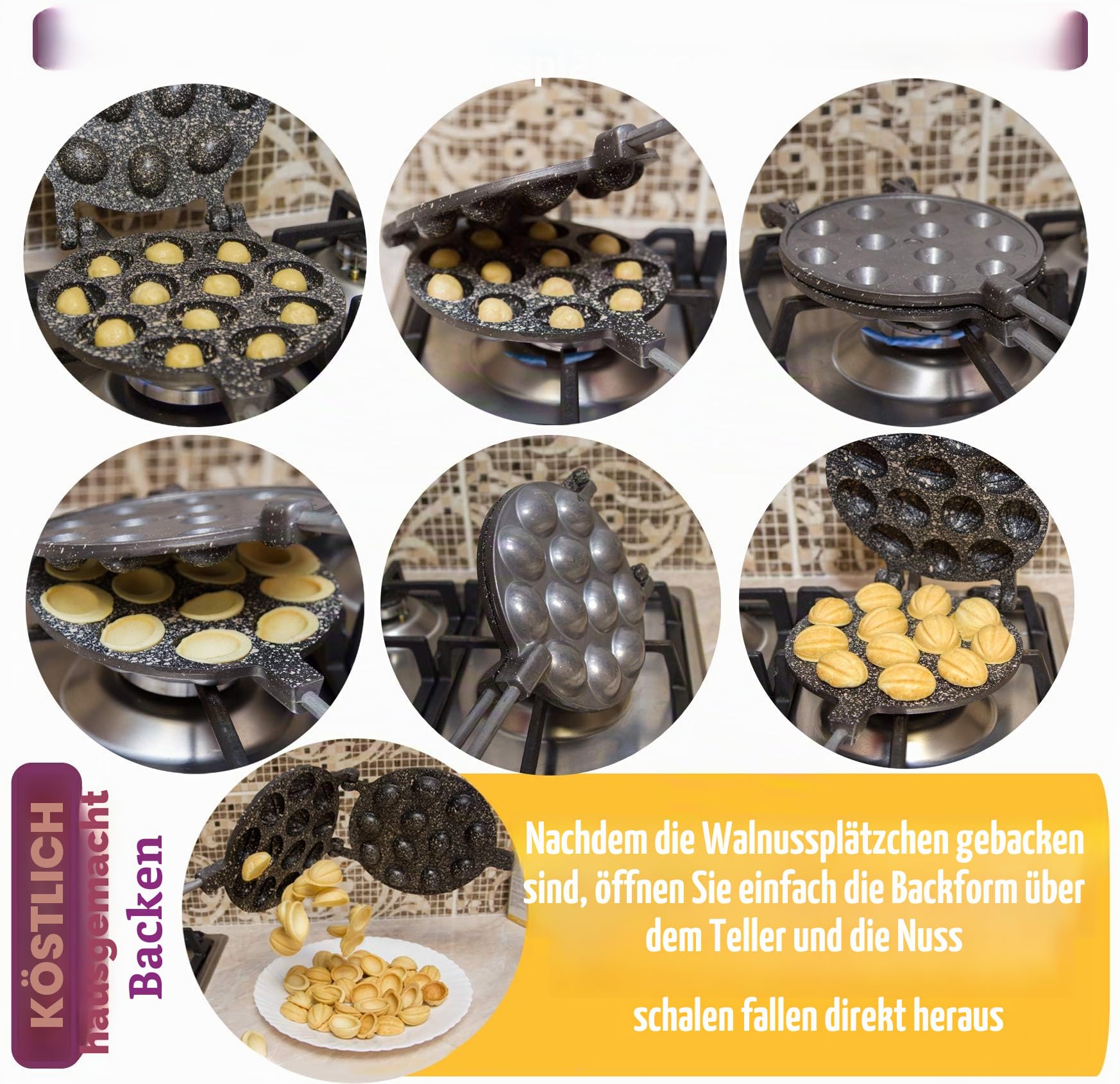 Nussformen Für Gefüllte Nüsses 12 Mulden Antihaftbeschichtung Granit Stein - Nuss Waffeleisen Für Oreschki Maker - Oreschniza - Nussform Backen 12 Hälfte - Nussbäcker Oreschki - WalNuss Backform