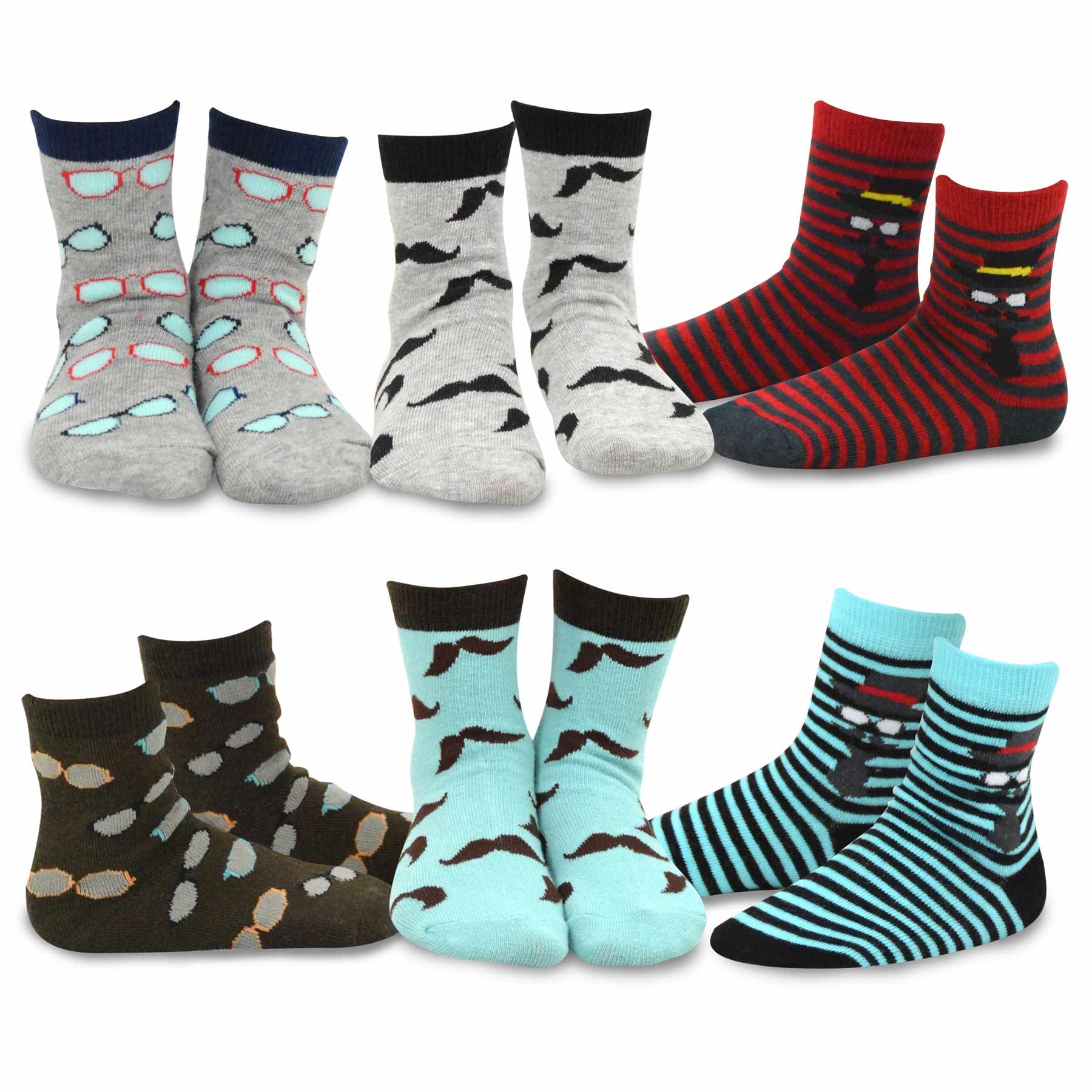 TeeHee Kids Boys Fashion Fun Cotton Crew Socks 6 Pair Pack (3-5Y, Invisible Face)