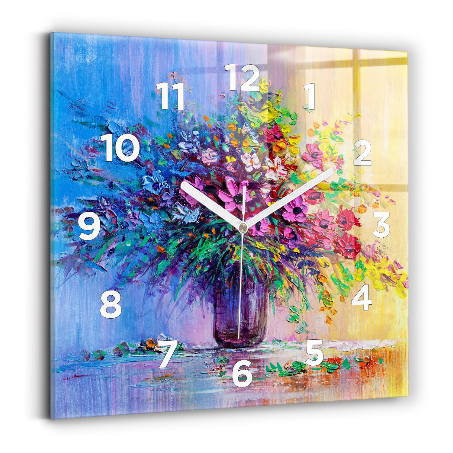 Horloge moderne batterie Wallfluent fleurs dans un vase pour salon