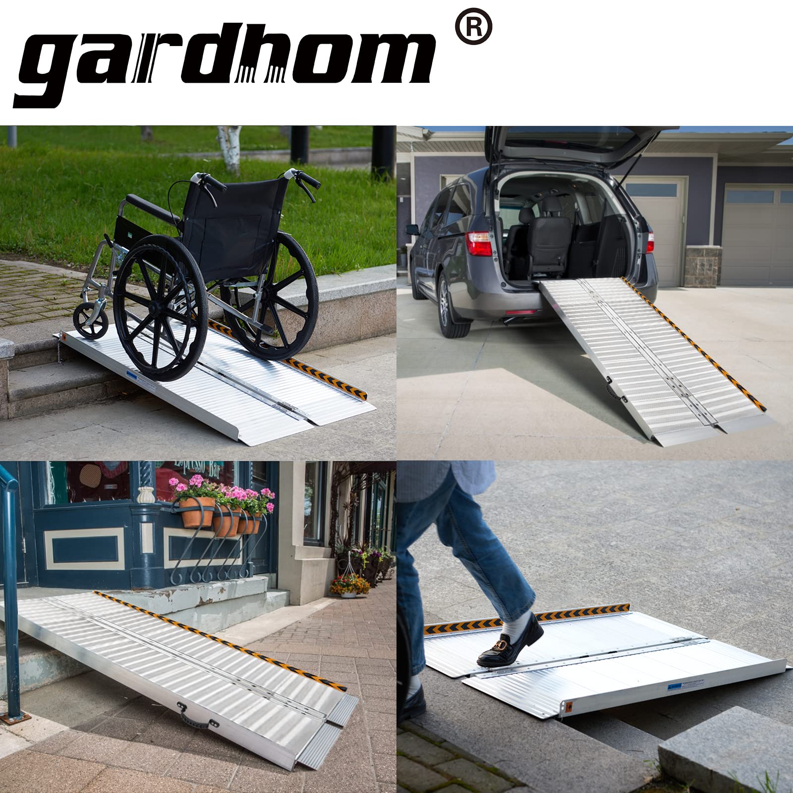 Rollstuhlrampe Klappbar, gardhom Rollstuhlrampe für Treppen 122cm，362kg LadekapazitäT Anti-Rutsch，Extrabreit 72cm Schwellenrampe füR Heimtreppen Treppen TüRen