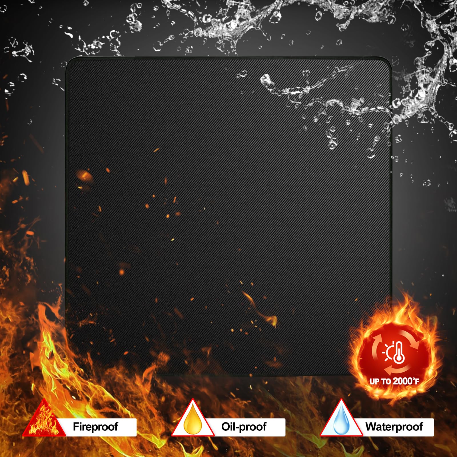 Fire Pit Mat for Decking 100x100cm, Square Black Double-Sided Fireproof & Heat Proof Mat - Image 2