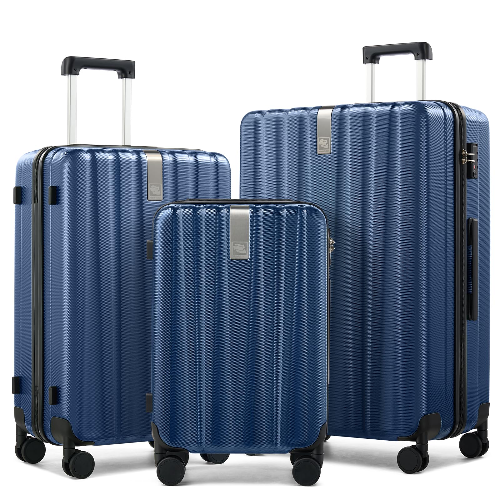 Hanke Luggage Sets 3 piece Carry On Luggage with Wheels PC Hard Shell Suitcases Lightweight Checked Travel Luggage Large Travel Suitcase Woman Men 20/24/29 Inch(Dark Blue)