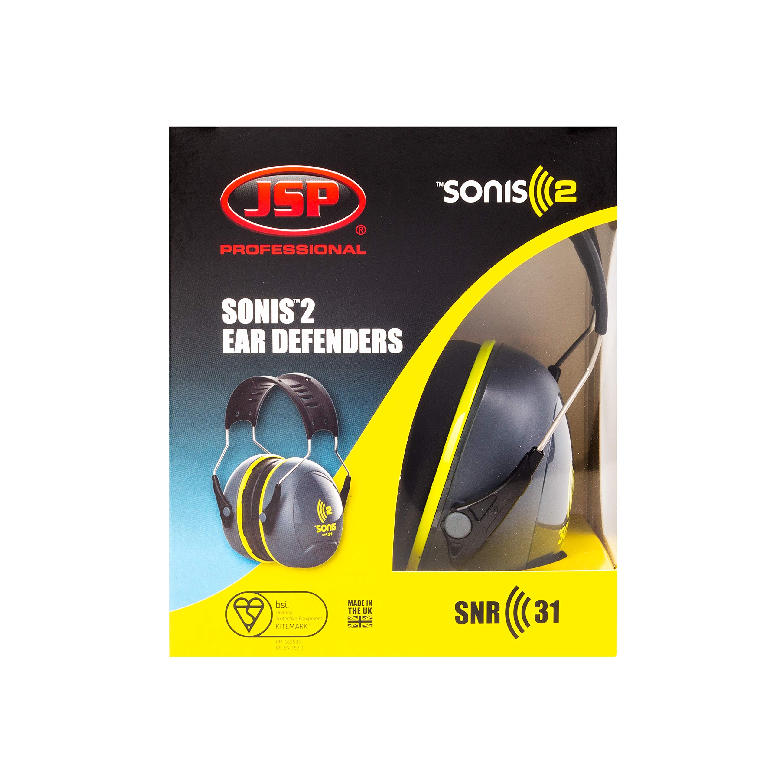 JSP AEB020-0AY-900 Sonis 2 Ear Defenders - Moulded Headband - Grey/Yellow SNR 31