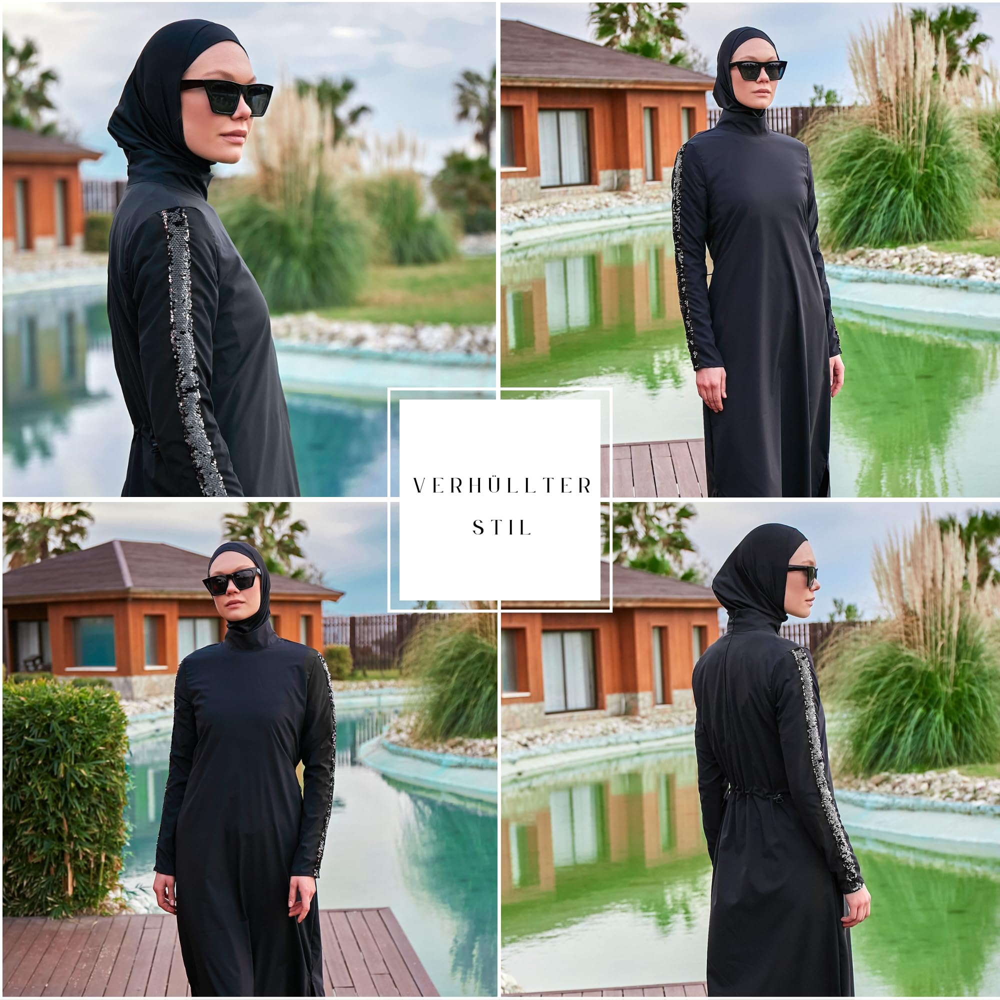 MARINA SWIMWEAR Costume da bagno da donna musulmano in stile burkini musulmano in 4 pezzi | Rashguard a maniche lunghe a copertura completa | modesto hijab