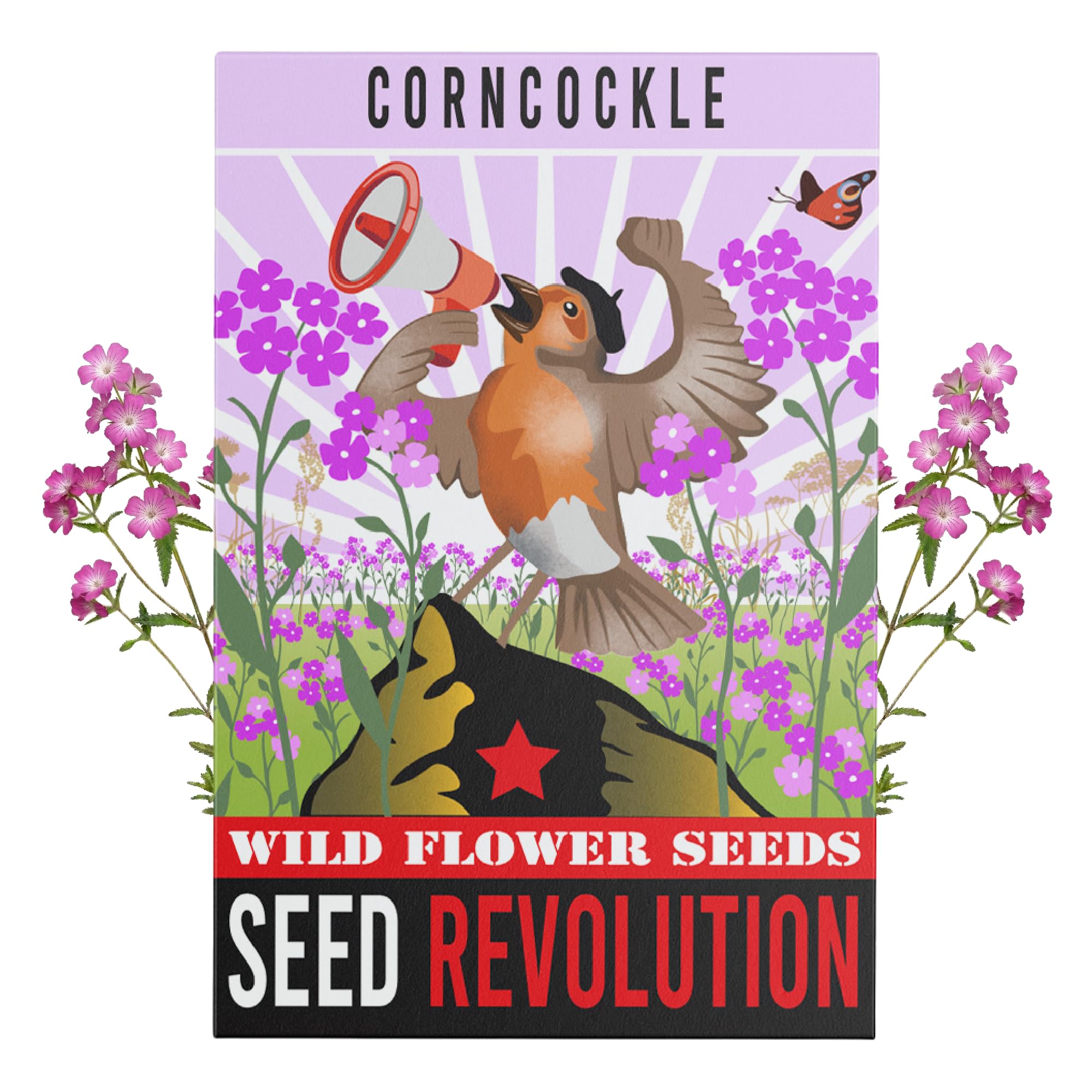Seed Revolution - Corncockle Garden Wildflower Seeds (Agrostemma githago) - Pink and Purple Blooms - Tall Stems, Cutting Flower - Flower Seeds, Garden Plants - Pack of 3 (12g)