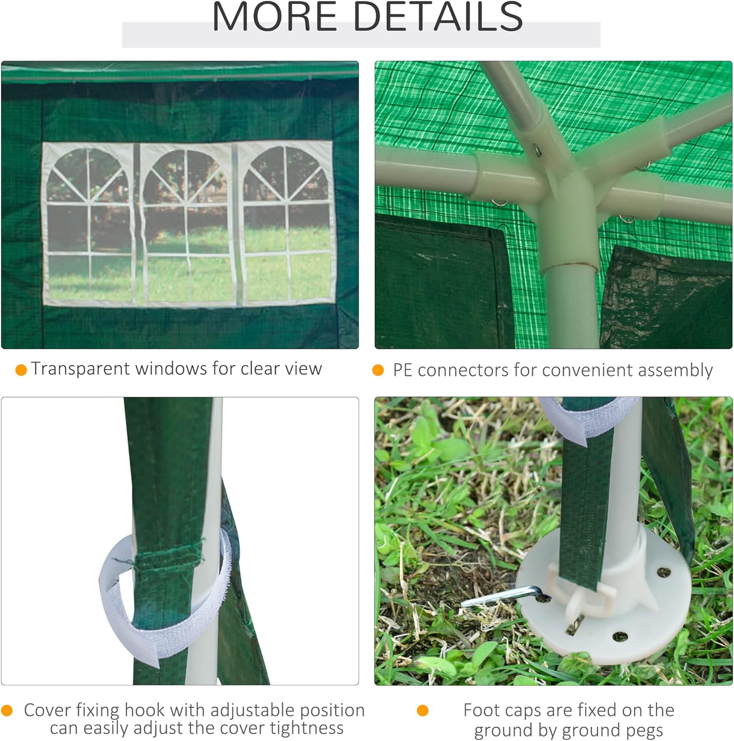 Foot caps and ground pegs for securing tent