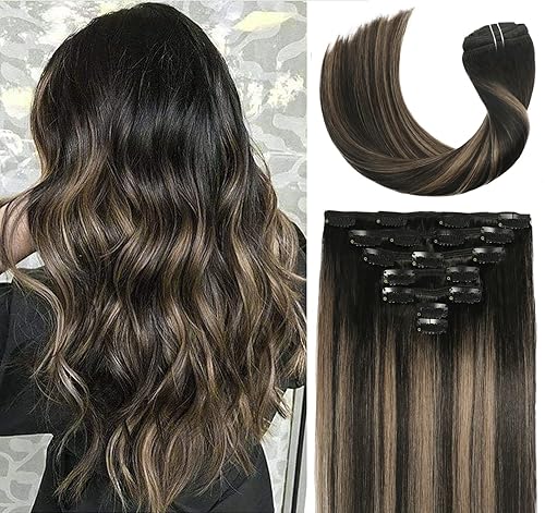 Vario Extensiones de pelo humano con clip de pelo humano nueva versión engrosada doble trama 423 oz 7 piezas por conjunto 7A pelo Remy brasileño