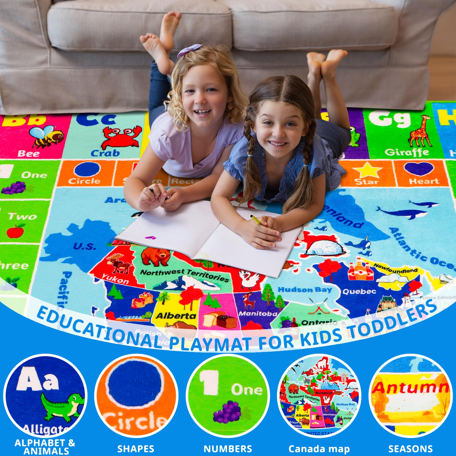 Abc Rugs For Kids 7x10 Kids Rug Play Mat Carpet Educational And Fun ...