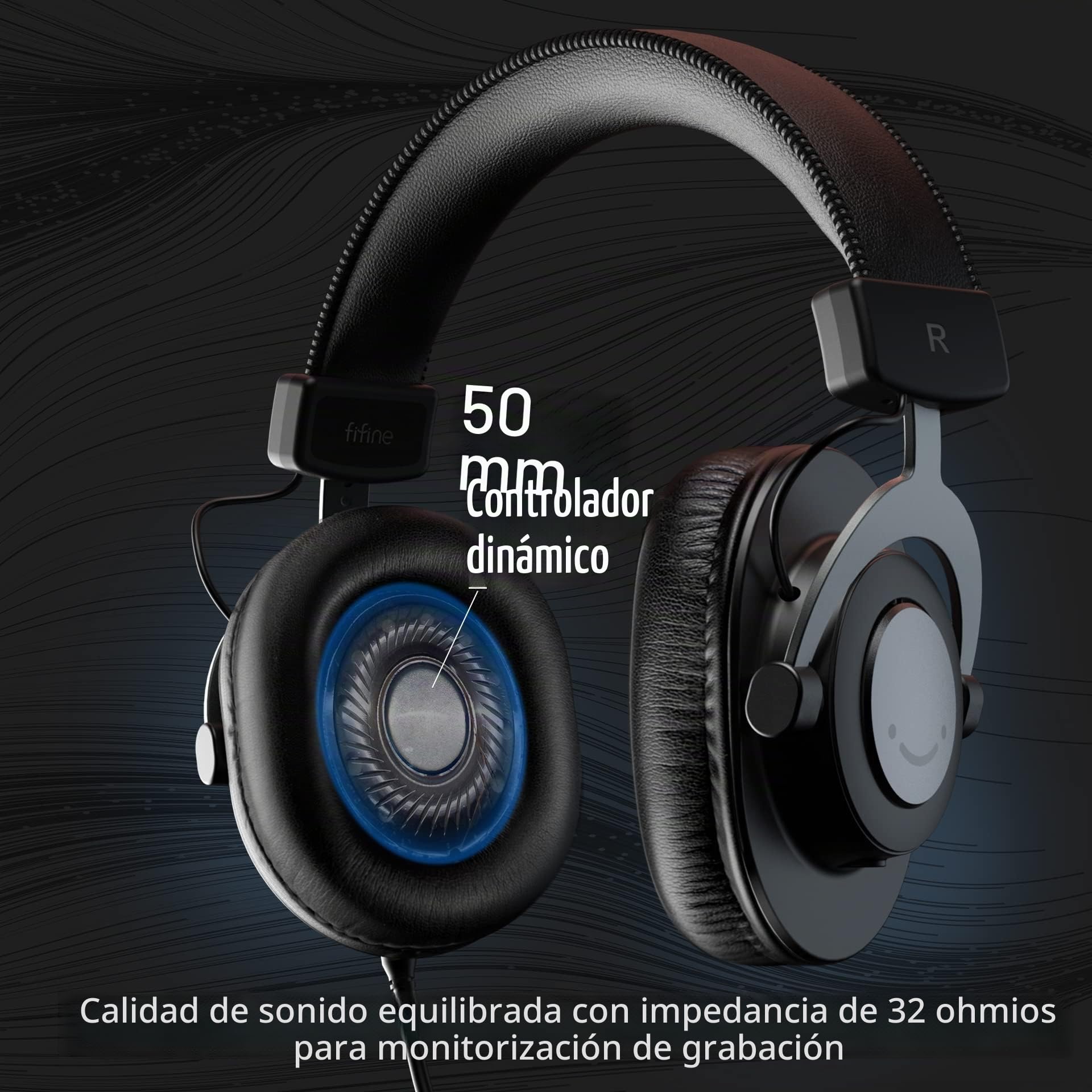 FIFINE Auriculares DJ con Cable, Auriculares de Estudio y Monitor, 50mm Controladores, Auriculares de Monitorización con 3.5 y 6.35mm Conector de Audio para PC Grabación de Teléfono Piano Guitarra