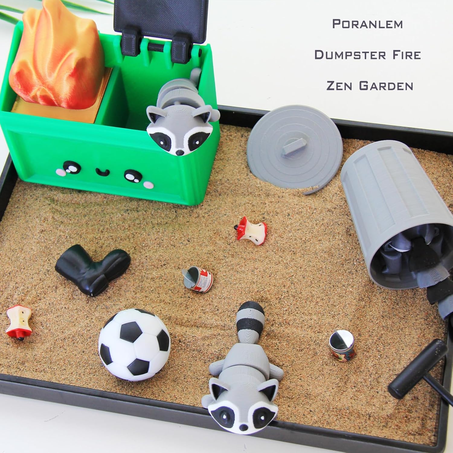 Dumpster Fire Zen Garden Little Raccoon Sand Box for Desk Fidget Stress Relief Toy Funny Gift Office Desktop Sensory Decor Accessory Kit with Tray 10" X 7.5" (Large)