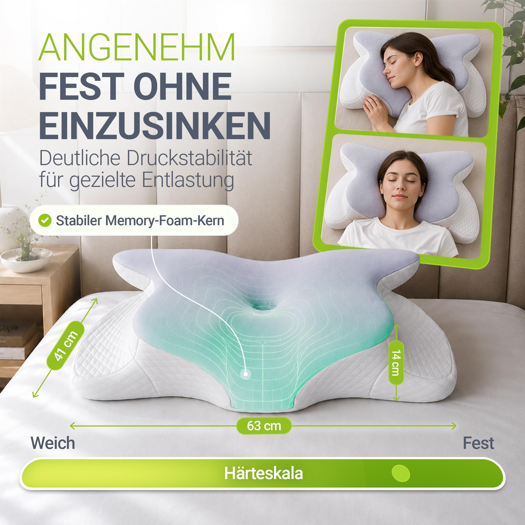 Juskys Nackenkissen 1er Set - Ergonomisches Kopfkissen mit Memory-Foam, atmungsaktivem Bezug - Kissen für den Nacken, gesunder Schlaf - weiß/grau