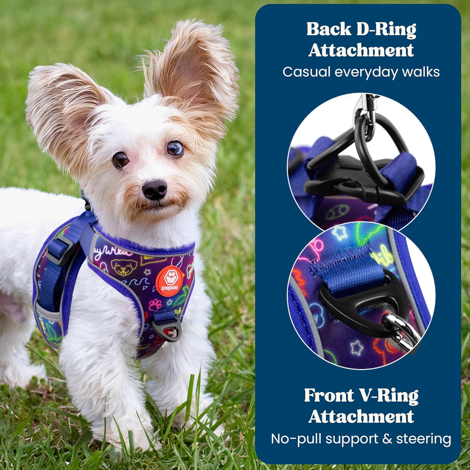 Step in Dog Harness for Medium Sized Dog – No Pull No Choke Reflective Mesh Vest with Front & Back Clips, Comfortable Medium Dog Harness (Neon Nights, M)