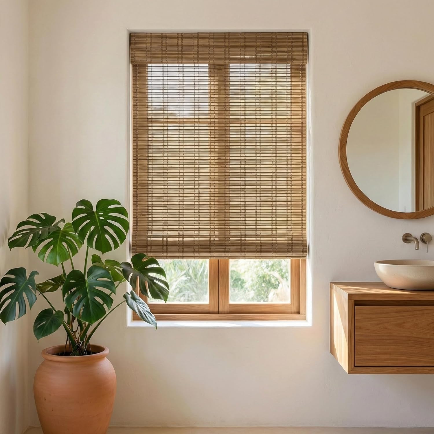 35.5" Width x 52" H Cordless Bamboo Shades, Light Filtering Bamboo Roman Shades Privacy Blinds for Garden, Pergola, Patio, Porch. Natural Window Shades.