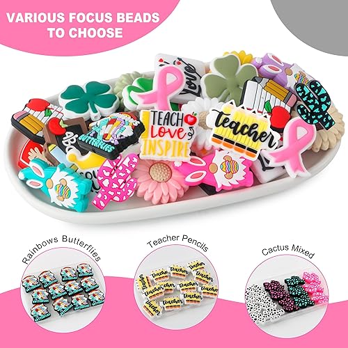 Miniatura 10 de HHCFAST 12 cuentas de silicona, cuentas focales de silicona para hacer llaveros para profesores, cuentas focales de silicona para bolígrafos,