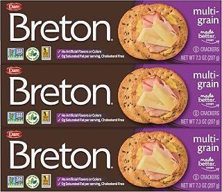 DareFoods Breton Multigrain Crackers, 7.3oz Pack of 3 - Non-GMO, Plant-Based, Crispy Kosher Snacks