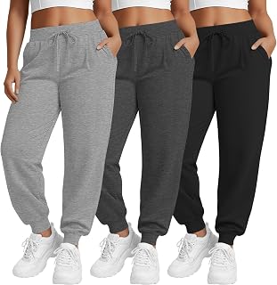 3 Pack Women's Plus Size Yoga Joggers Pants, Casual Drawstring Workout L...