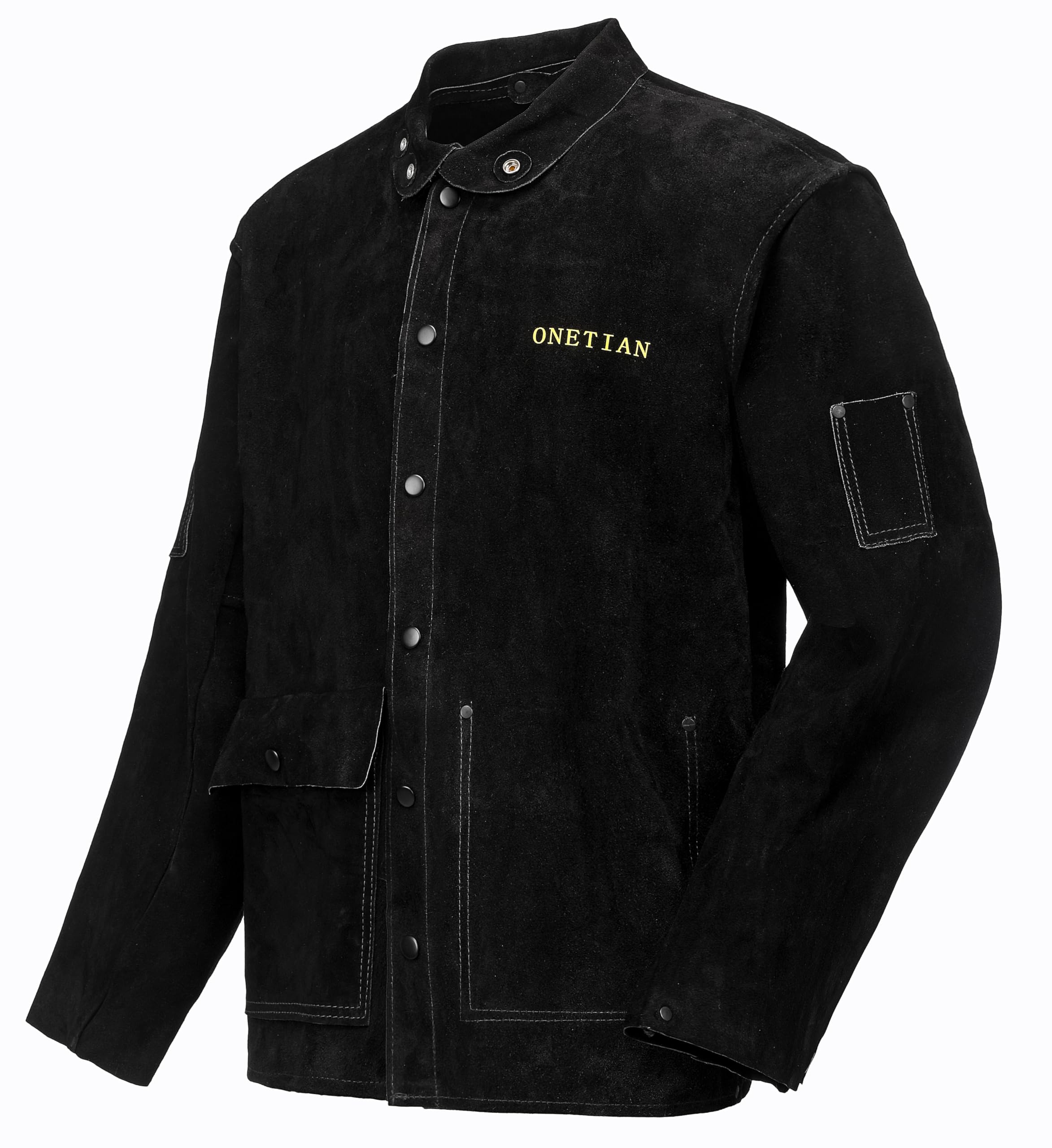 Veste de soudage en cuir noir, manteau de protection pour soudeur, veste de sécurité de travail FR, résistante à la chaleur et aux flammes