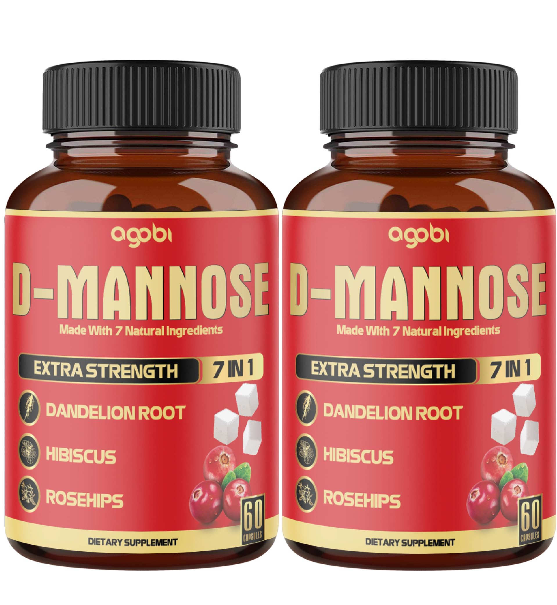 2 Packs 60 Counts 4 Months - D-Mannose Capsules - Natural Urinary Tract Health & Immune Support - 7in1 with Cranberry, Dandelion, Hibiscus & More