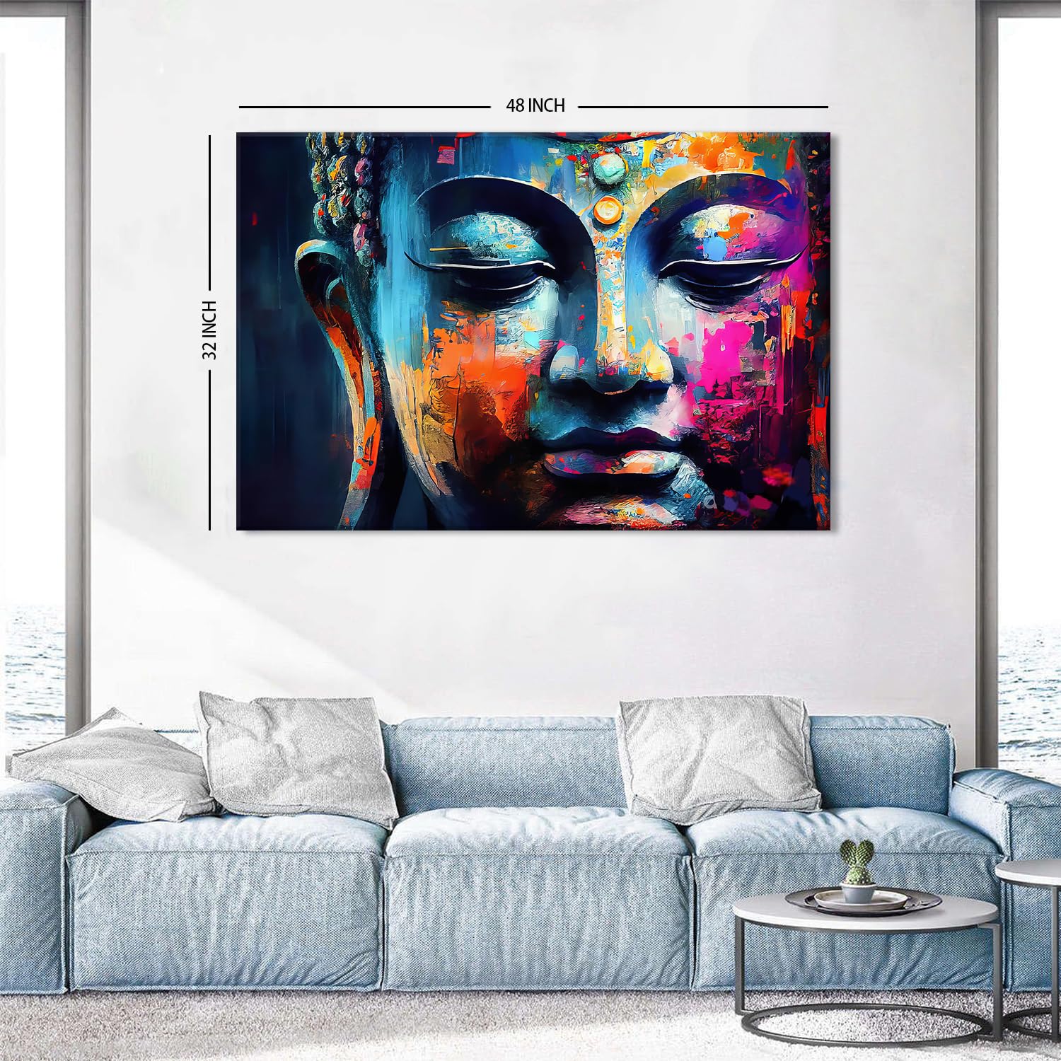 Quadro Tela Buddha Vintage 70x70 Cm - Stampe Moderne Arte Murale Per Decorazione Casa Senza Cornice - 2