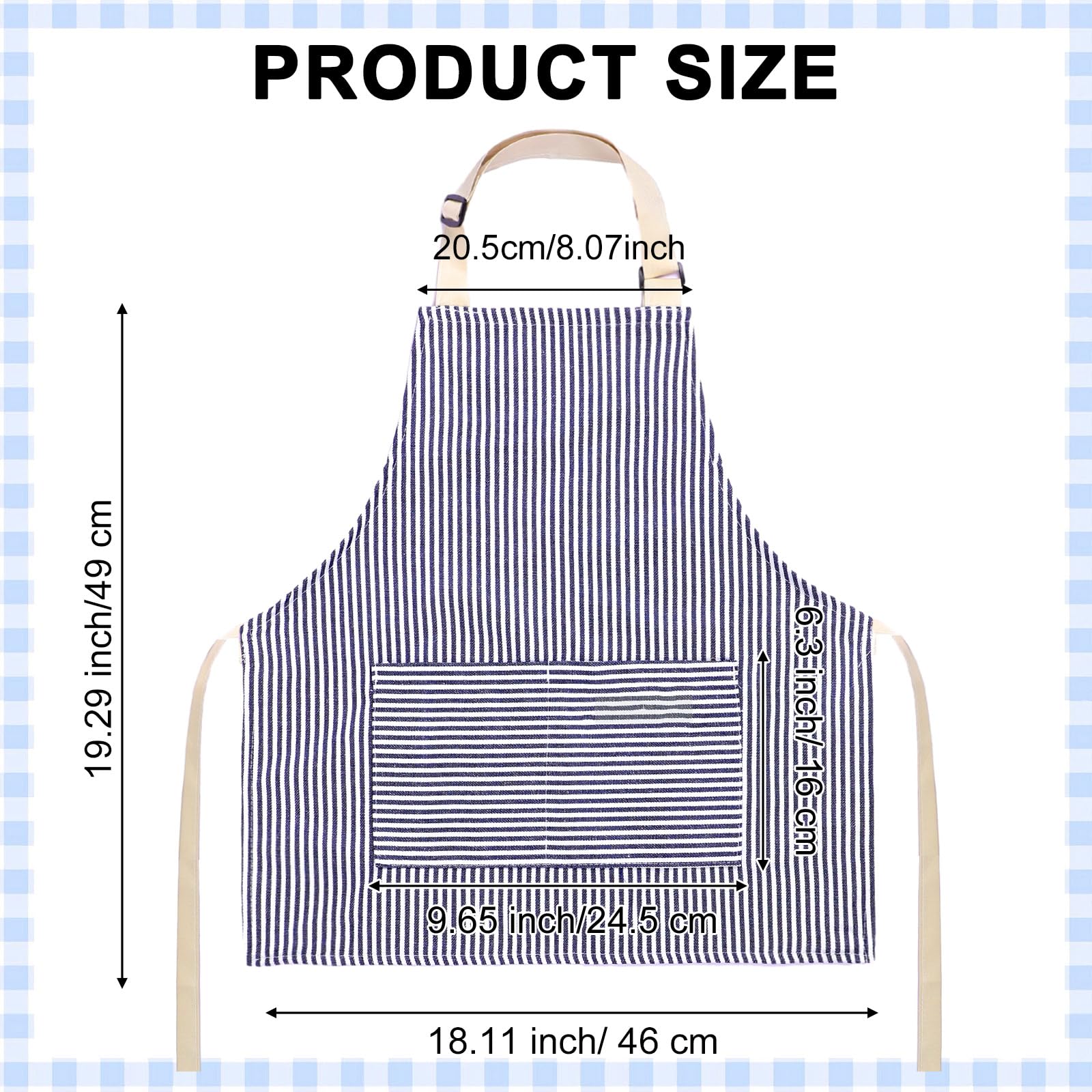 Newcotte Delantal de chef ajustable de algodón para niños y niñas, 8 piezas, con 2 bolsillos, delantal a rayas, delantales de cocina para niños y niñas, azul y marrón, Tiras grises y blancas, tiras
