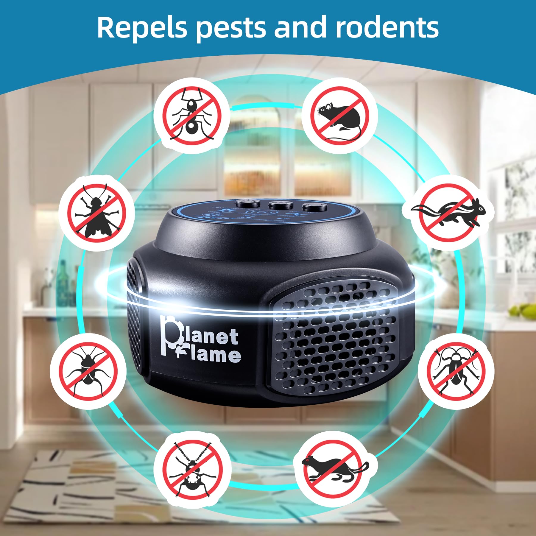 Ultraschall-Mäuseabwehr 3 Betriebsmodi Nagetiere Mäuse mit Licht für Ratten, Mücken, Kakerlaken, Motten, Ameisen
