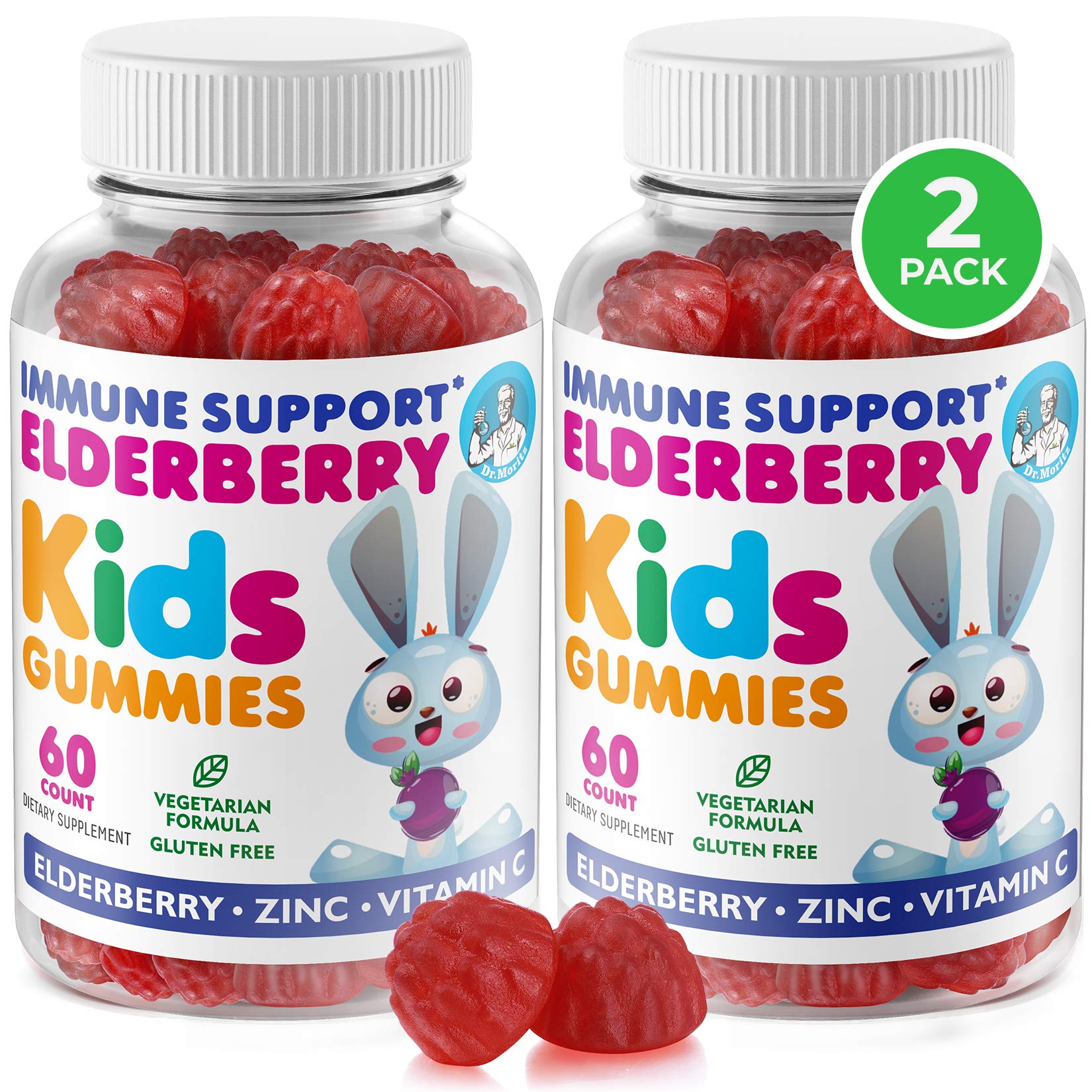 Elderberry Gummies for Kids (2 Pack) Natural Immune System Booster and Health Support with Black Sambucus Elderberries Extract - Vitamin and Zinc Herbal Immunity Boost Supplement for Childre