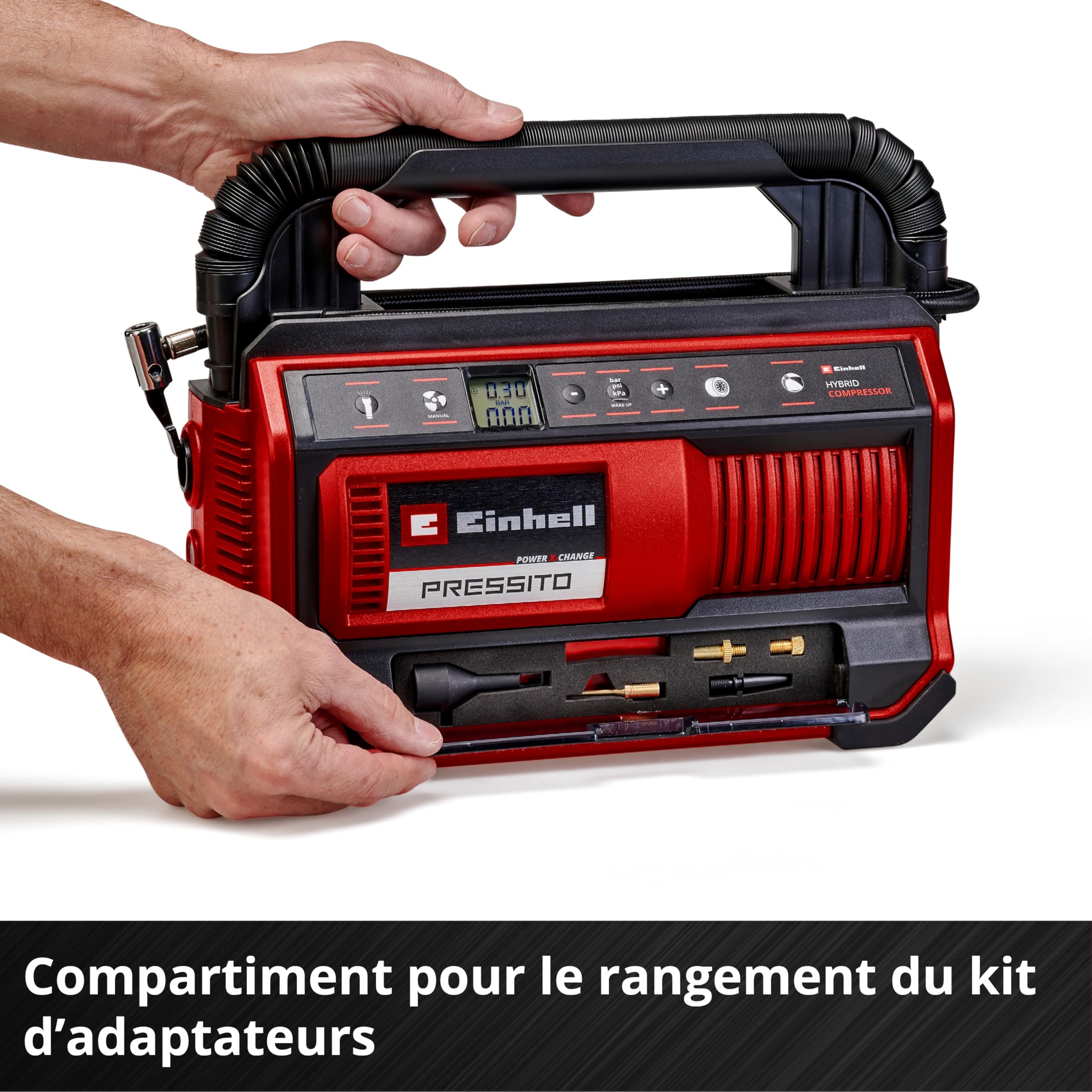 Einhell Compresseur hybride PRESSITO 18/25 Hybrid Power X-Change (18 V, 11 bar max., kit de 3 adaptateurs inclus) Livré sans Batterie ni Chargeur